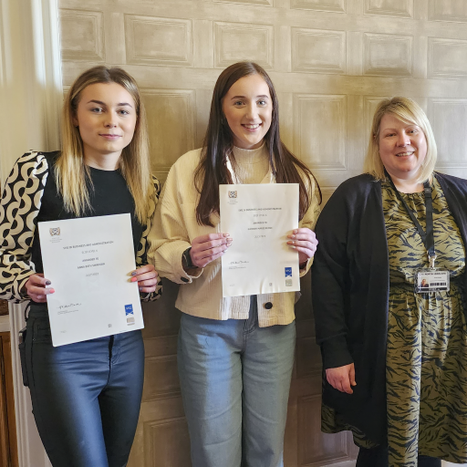 Anna Swanson, Hannah Budge with SVQ Assessor and Business Lecturer Vickie Wyllie