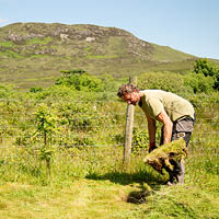 Student digging ground with a shovel in preparation for tree planting