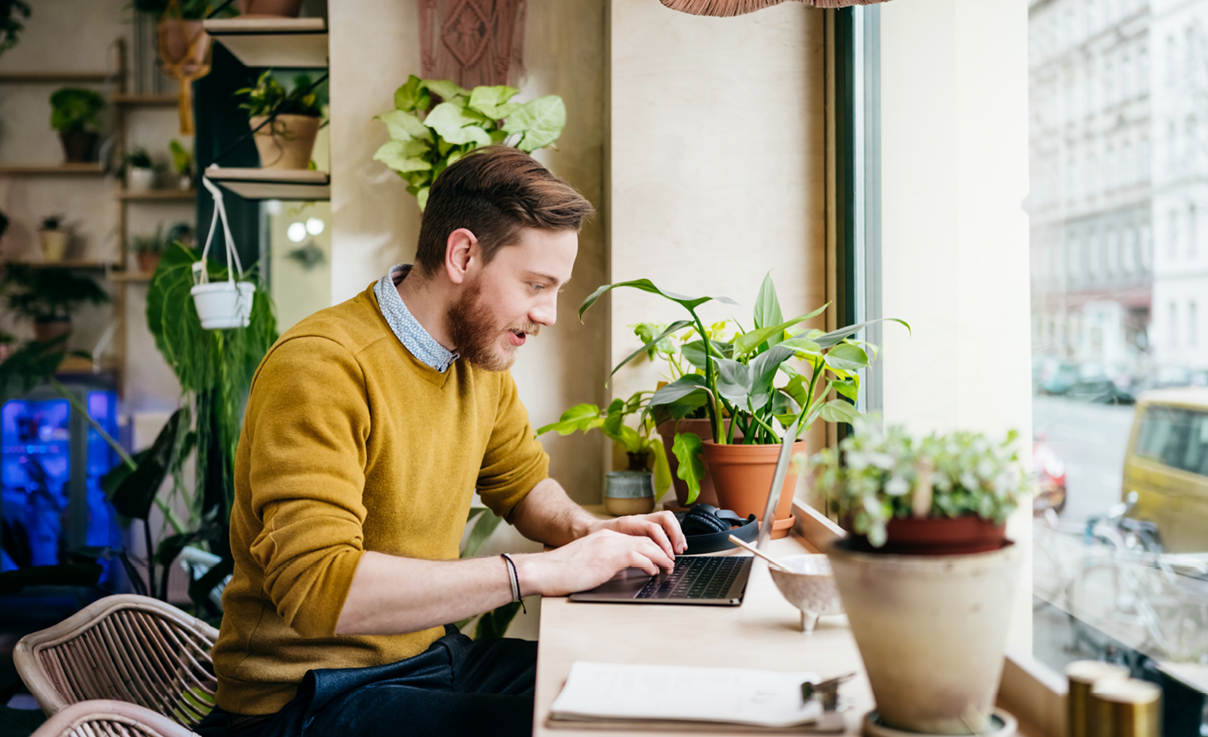 Man at laptop studying