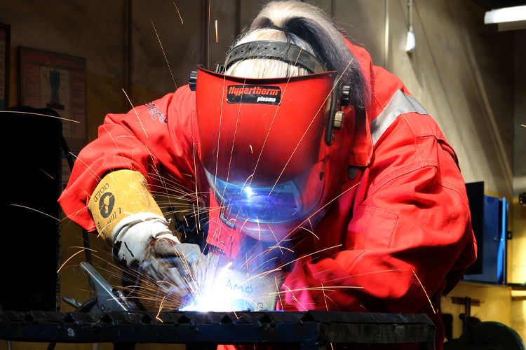 engineering student working in workshop